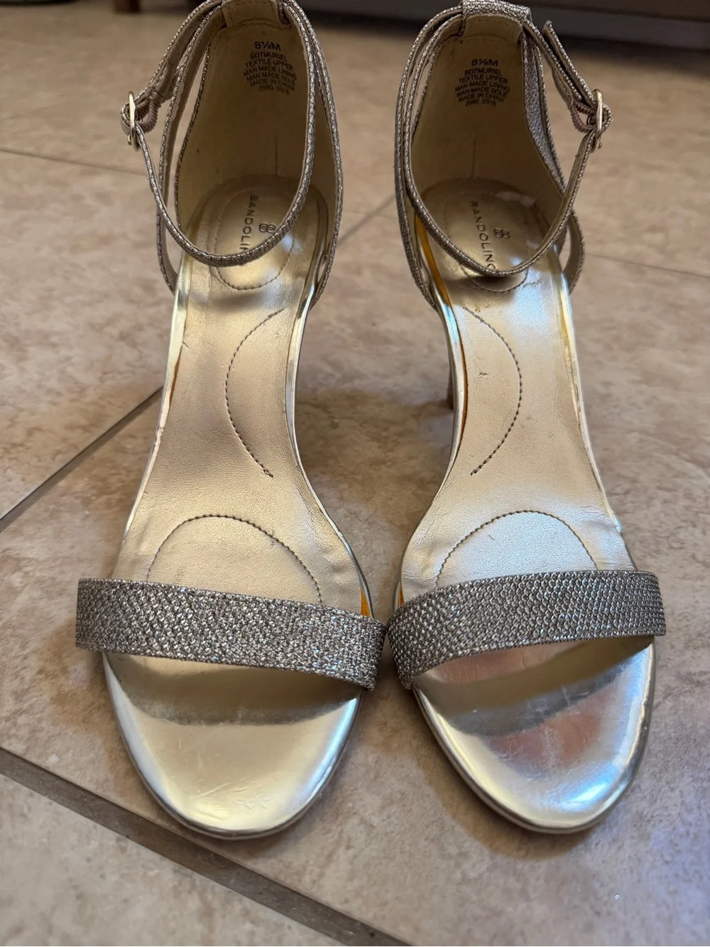 Bandolino Silver Glitter Ankle-Strap Heels size 8.5